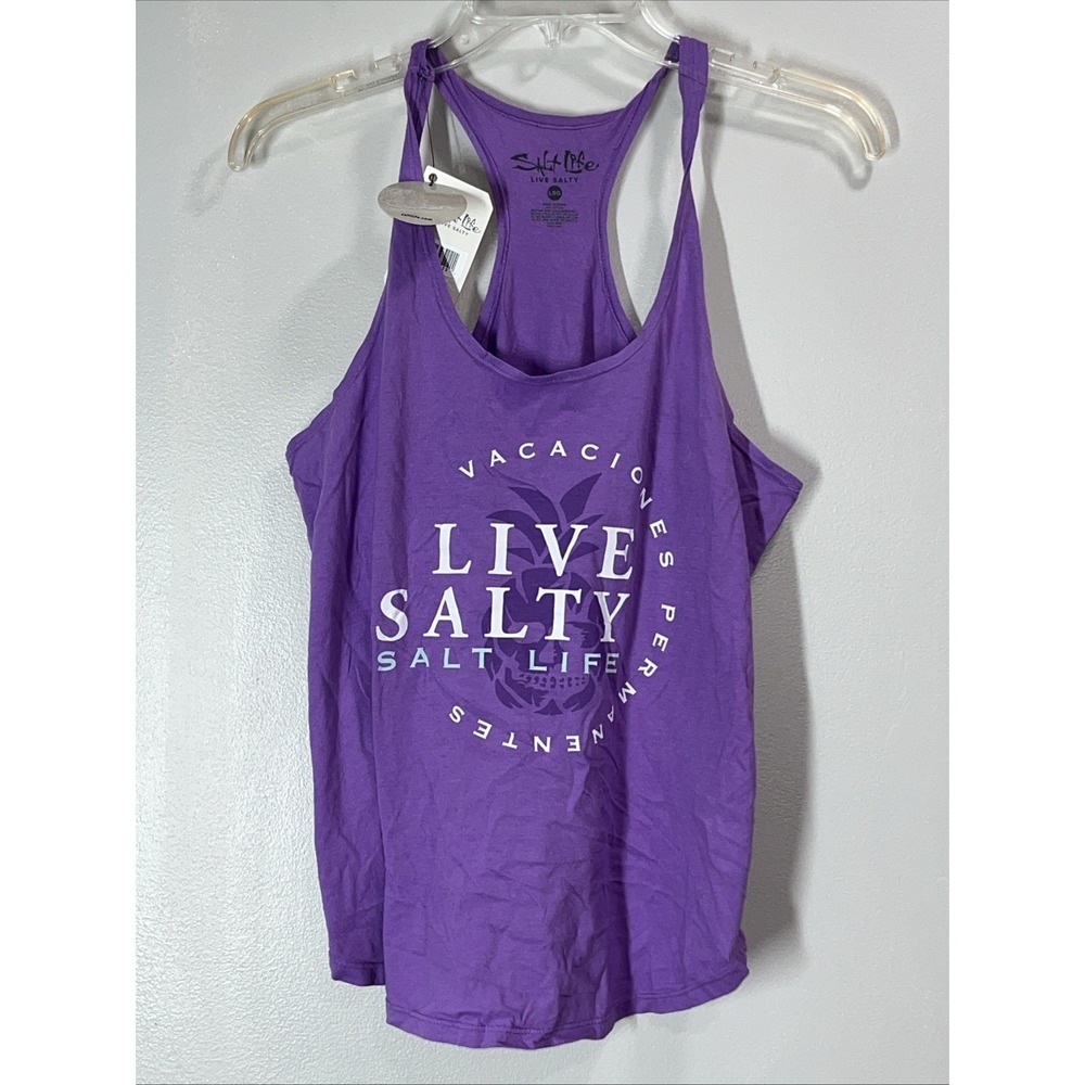 Salt Life Women's Permanent Vacation Tank Top-Violet-Live Salty- Large NWT